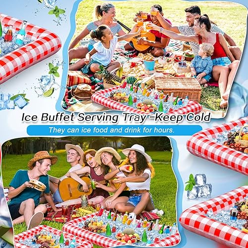 Miniatura 3 de Leitee 3 piezas de barra inflable para servirbufé de hielo, bandeja para servir bebidas con tapón de drenaje, enfriador inflable para fiestas,