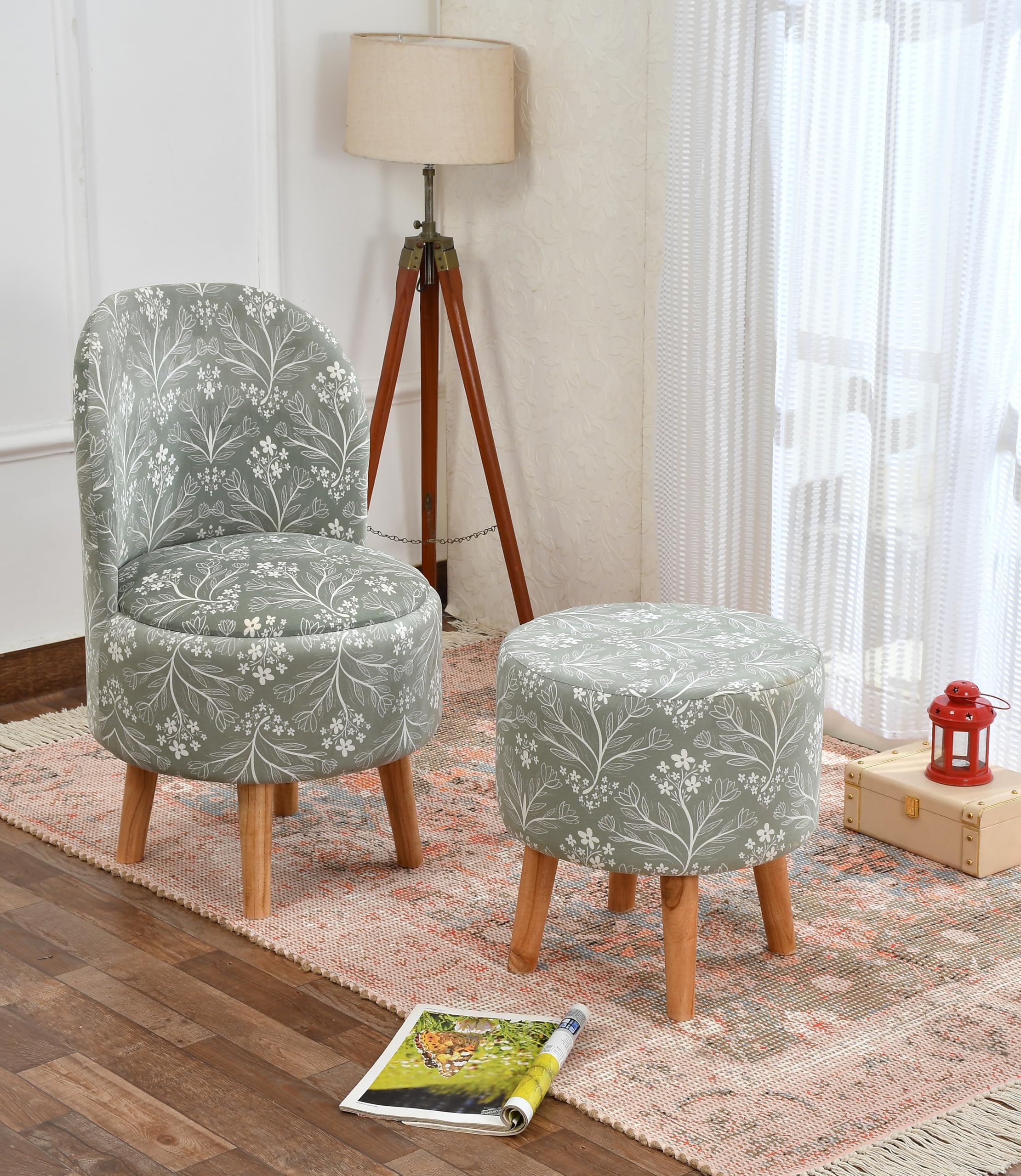 NACIA Printed Ottoman Pouffes Chair Stool for Living Room Furniture Sitting Dressing Table Pouf Sofa Puffy Stool Room, Pouffes for Sitting Foot Rest, (18x32 Inch, Green)-picture-38
