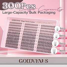 Goddvenus Lash Clusters Wispy 9-14mm Eyelash Clusters Natural DIY Cluster Eyelash Extensions Lash Individual 300pcs Short C Curve