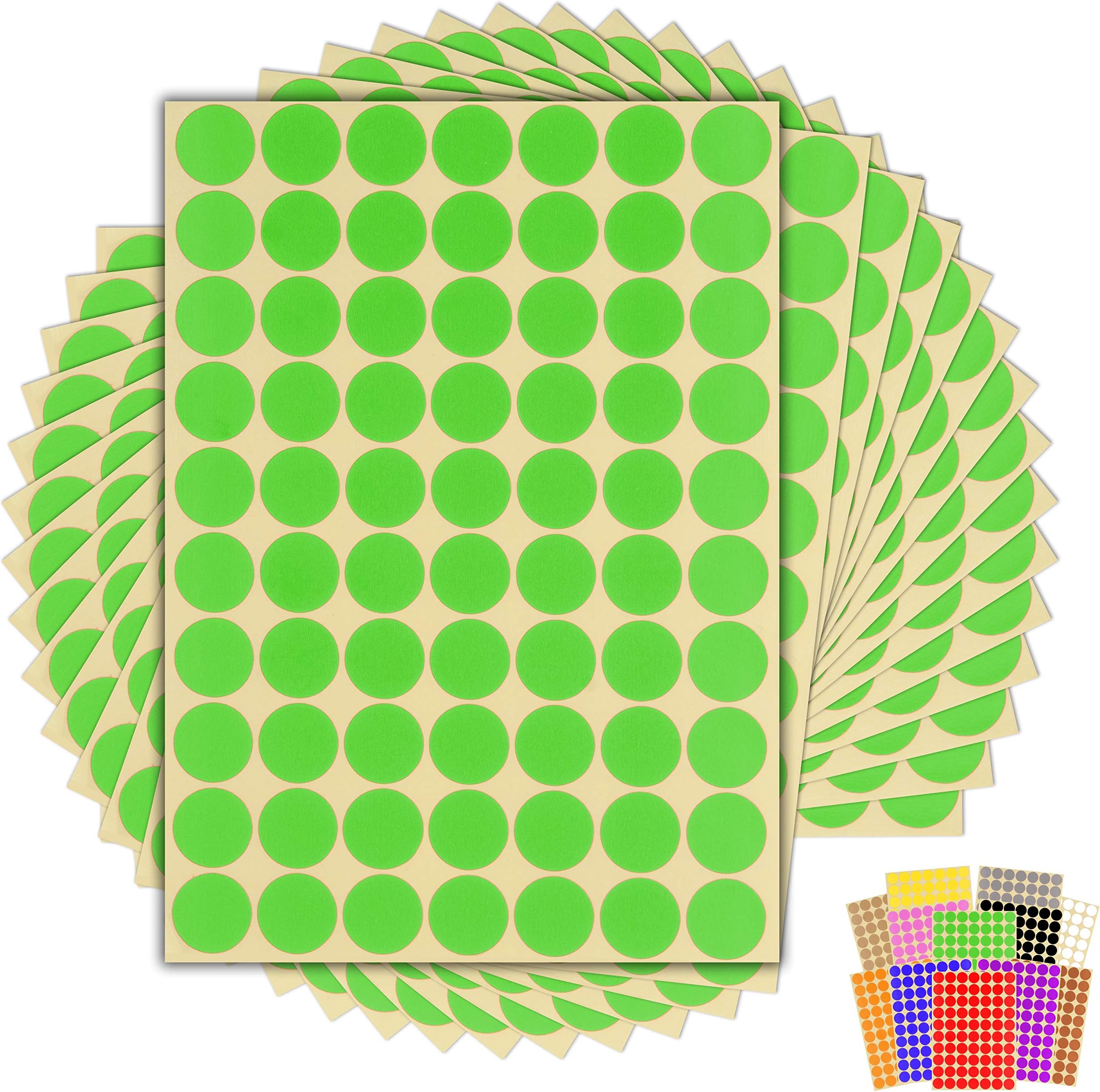 1,050 x Green Sticky Dots - 19mm - Round Colour Coding Dot Stickers - 15 Sheets