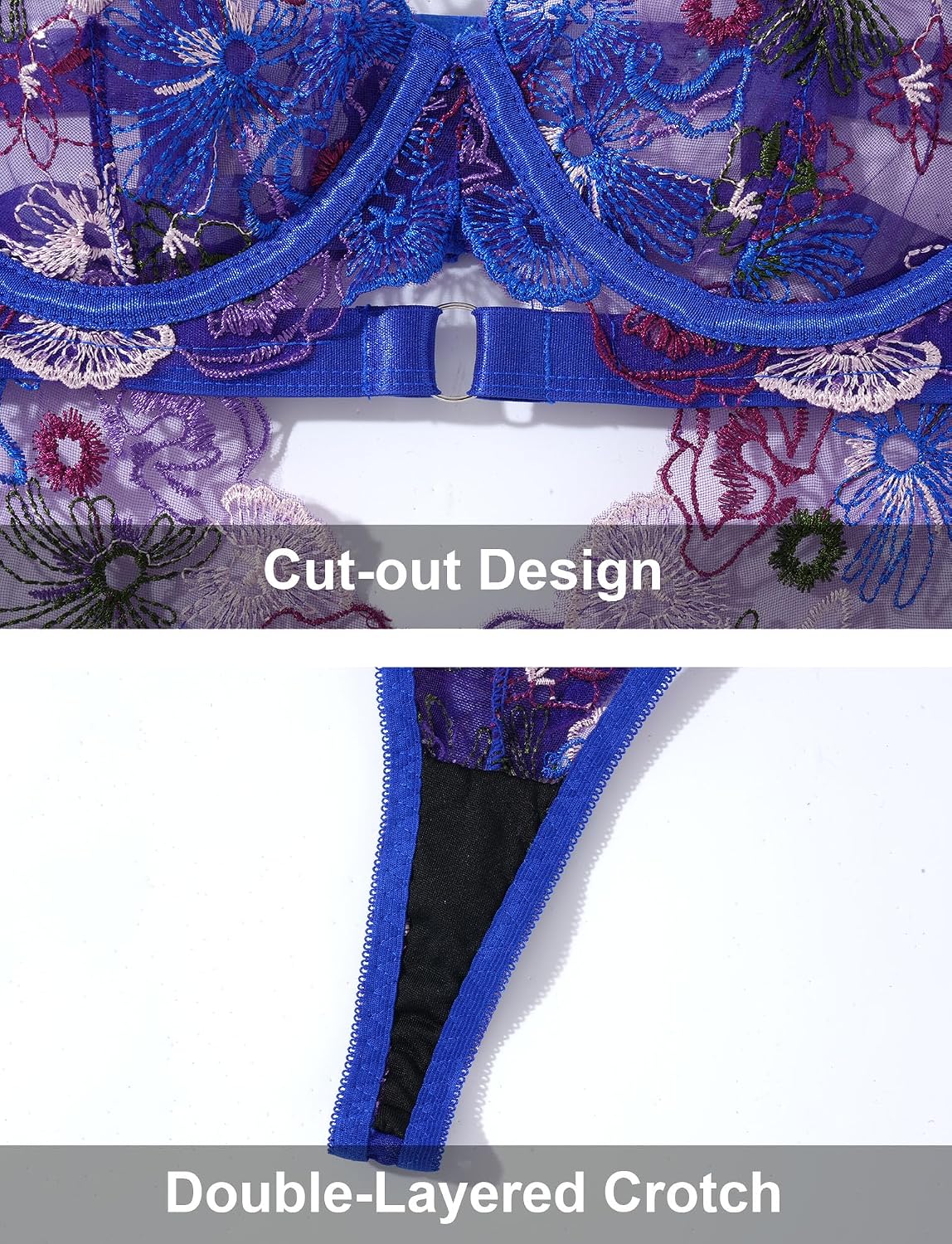 SEAUR Women's Sexy Lace Floral Embroidered Teddy Bodysuit Mesh Sheer One Piece Hollow Out Lingerie