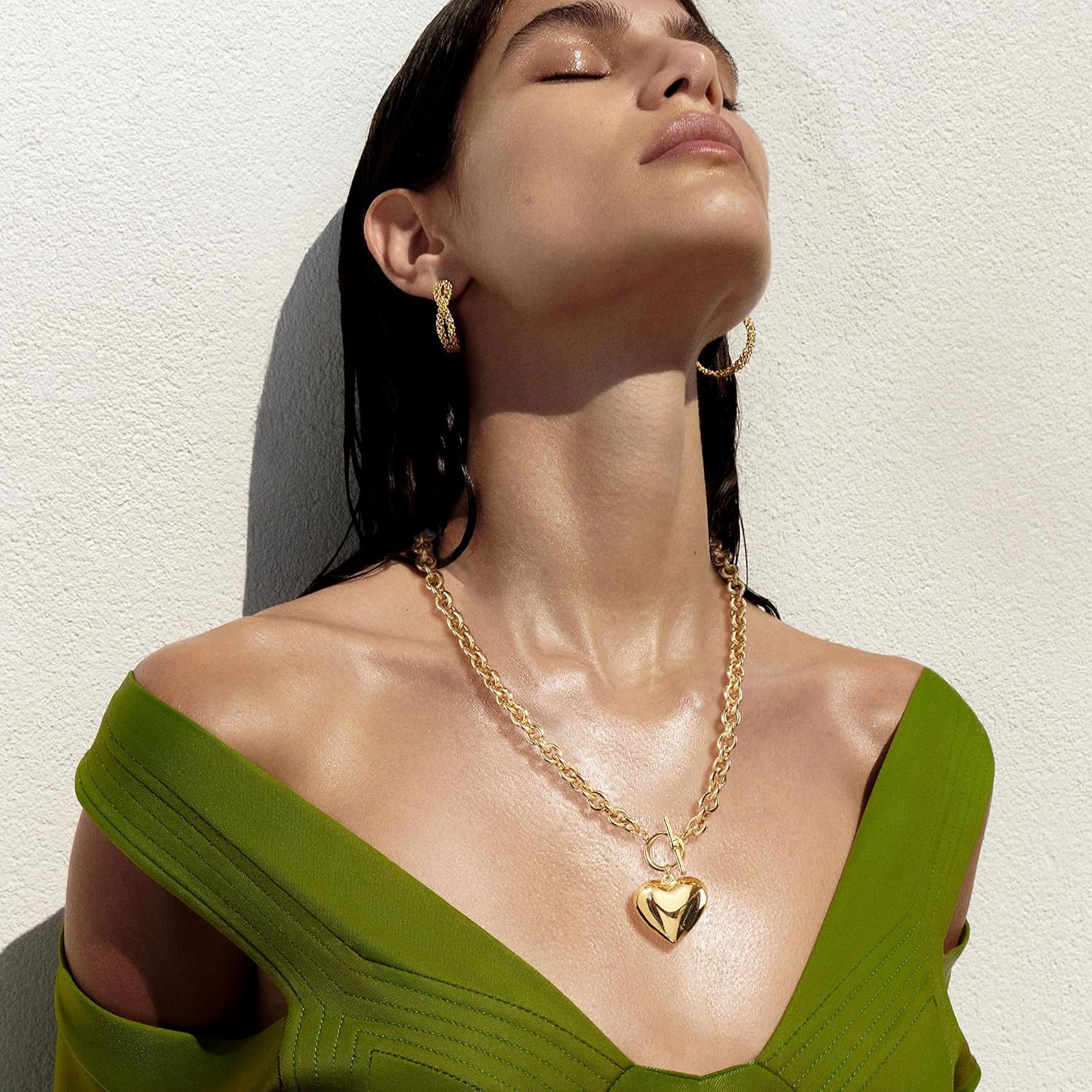 Chunky Gold Necklace for Women - 14K Gold/Silver Plated Trendy Dainty Non Tarnish Thick Chain Statement Charm Necklace with Vintage Toggle Clasp Fashion Jewelry Set Gift - Image 2