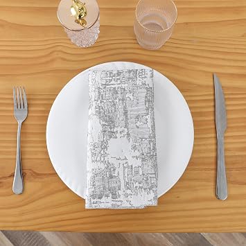 Majestic Giftware Jacquard Cloth Dinner Napkins - NPK1223-AMZ | 6 Pack Marrowed Napkins in Grey/Light Silver Design | Washable & Reusable Cloth Napkins Set for Home, Weddings, Restaurants 18" x 18"