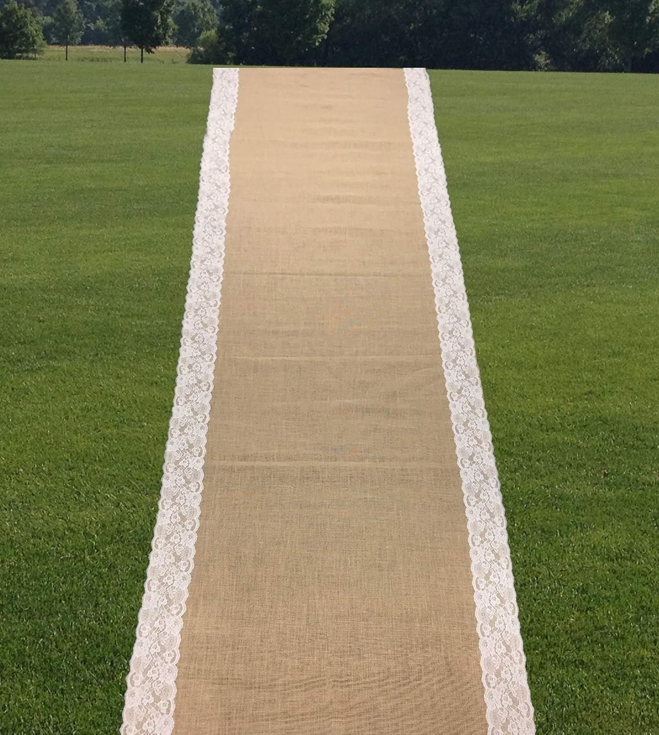Brand Premium Burlap Wedding Aisle Runner 48-inches by 50 feet | White/Ivory 5 Inches Lace on Both Sides Eco-Friendly, Natural Jute Product (48 inch x feet) 4 feet Wide Burlap-Runner