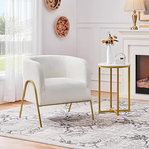 Yaheetech Accent Chair, Modern Barrel Chair, Boucle Fabric Vanity Chair