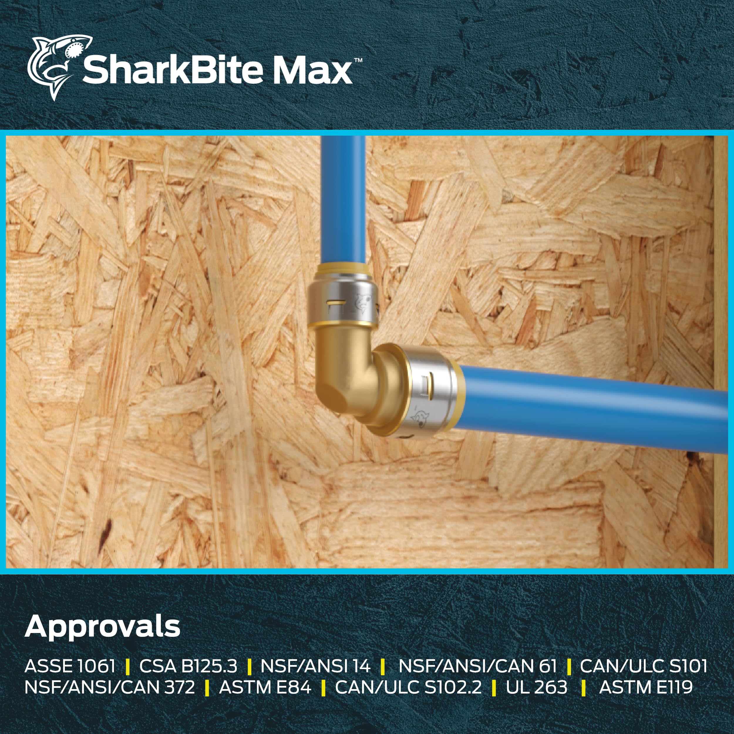 SharkBite Codo reductor de 90 grados máximo de 3/4 pulgadas x 1/2 pulgadas, paquete de 6, accesorio de fontanería de latón a presión para conectar, tubo PEX, cobre, CPVC, PE-RT, HDPE, UR274