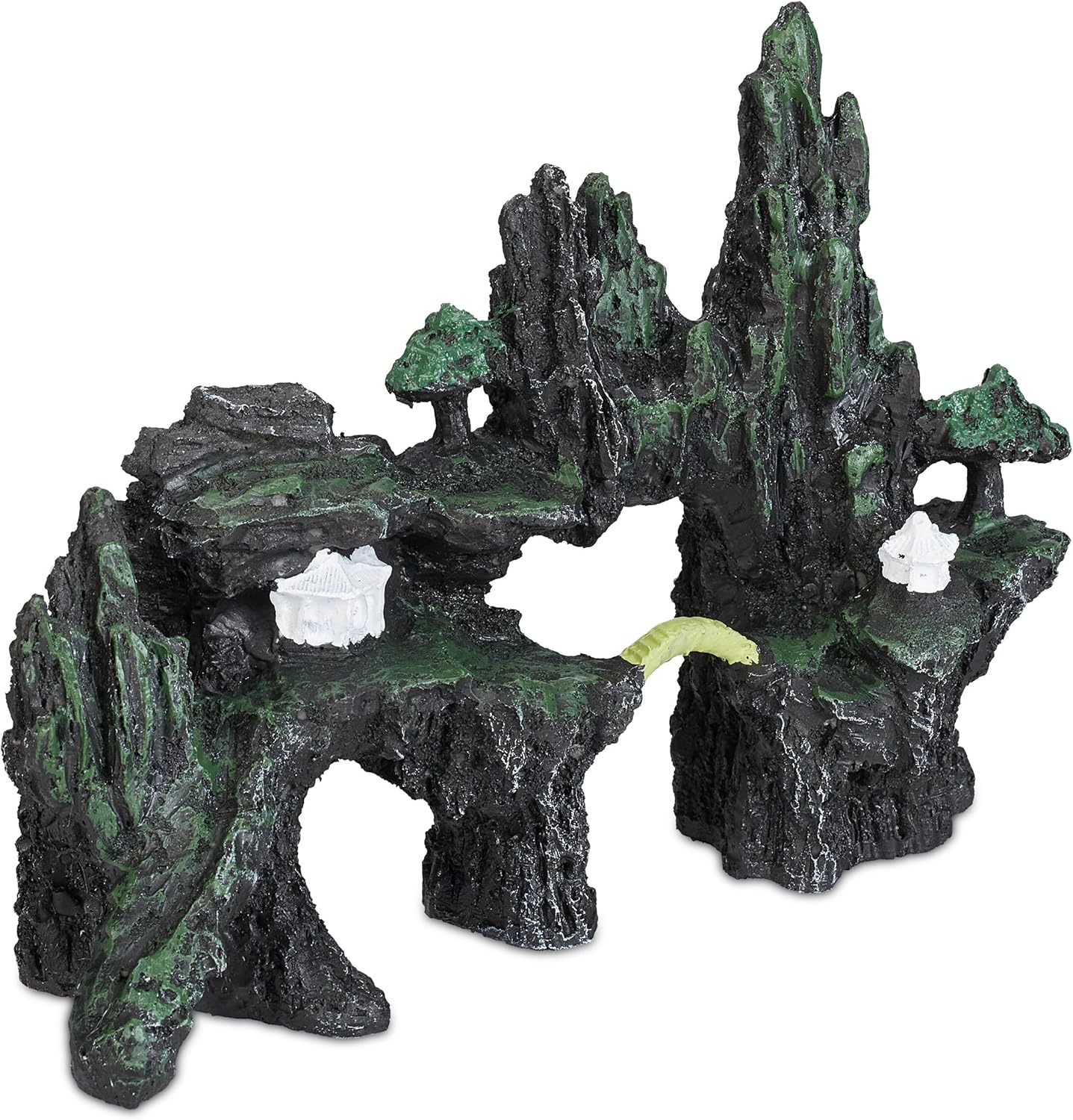 Relaxdays Fish Tank Decor, Aquarium Ornament, Plastic, Boulder, Hide, HxWxD: 16.5x22x8cm, Reptile, Turtle, Black/Green, 100% polyresin, 16.5 x 22 x 8 cm