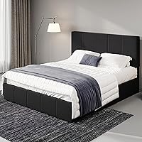 Allewie Full Size Black Velvet Platform Bed Frame - Adjustable Tufted Headboard, No Box Spring, 800lb Support, Easy Assembly