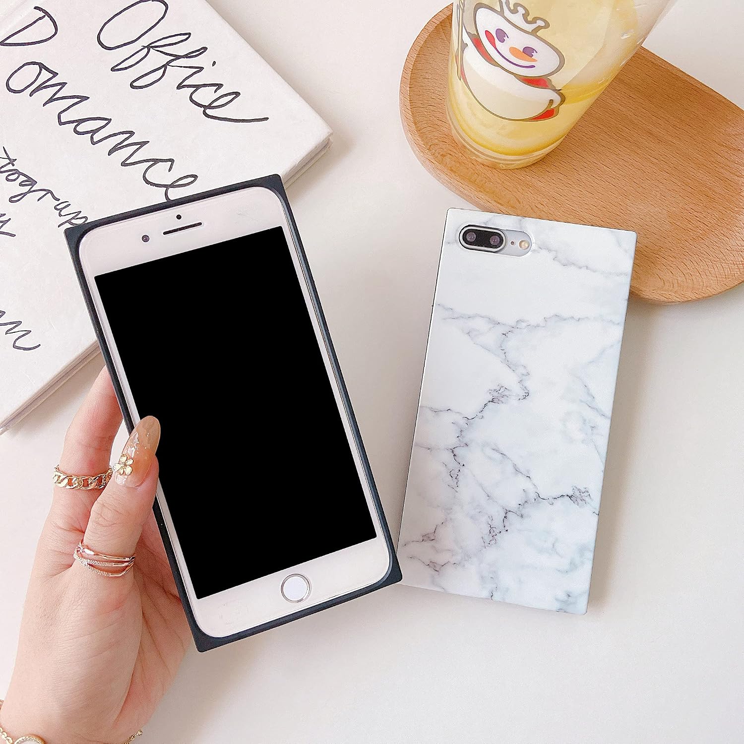 Cocomii Square iPhone 8 Plus/7 Plus Case - Square Marble - Slim - Lightweight - Glossy - Soft TPU Silicone - Minimalist Luxury Aesthetic Cover Compatible with Apple iPhone 8 Plus/7 Plus (Pink)