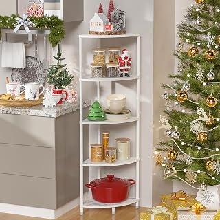 5 Tier Corner Shelf Stand, 44.1" Kitchen Shelf Organizer with Metal Frame, Small Corner Shelf for Bathroom Organization & Storage, Marble White Corner Shelf for Kitchen Decor Accessories