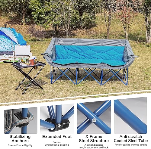Miniatura 4 de Sillas de campamento para 3 personas, soporta 900 libras, silla de campamento de sofá biplaza de gran tamaño con soporte para tazas, soporte para