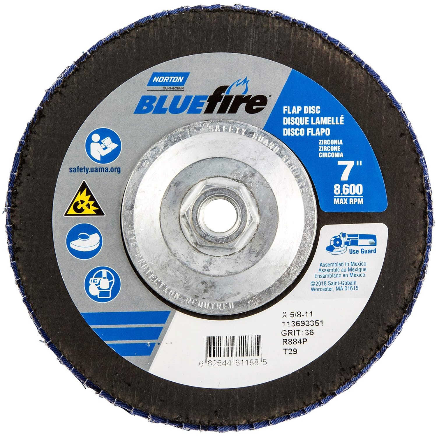 Flap Disc, 7 in x 36 Grit, 5/8-11