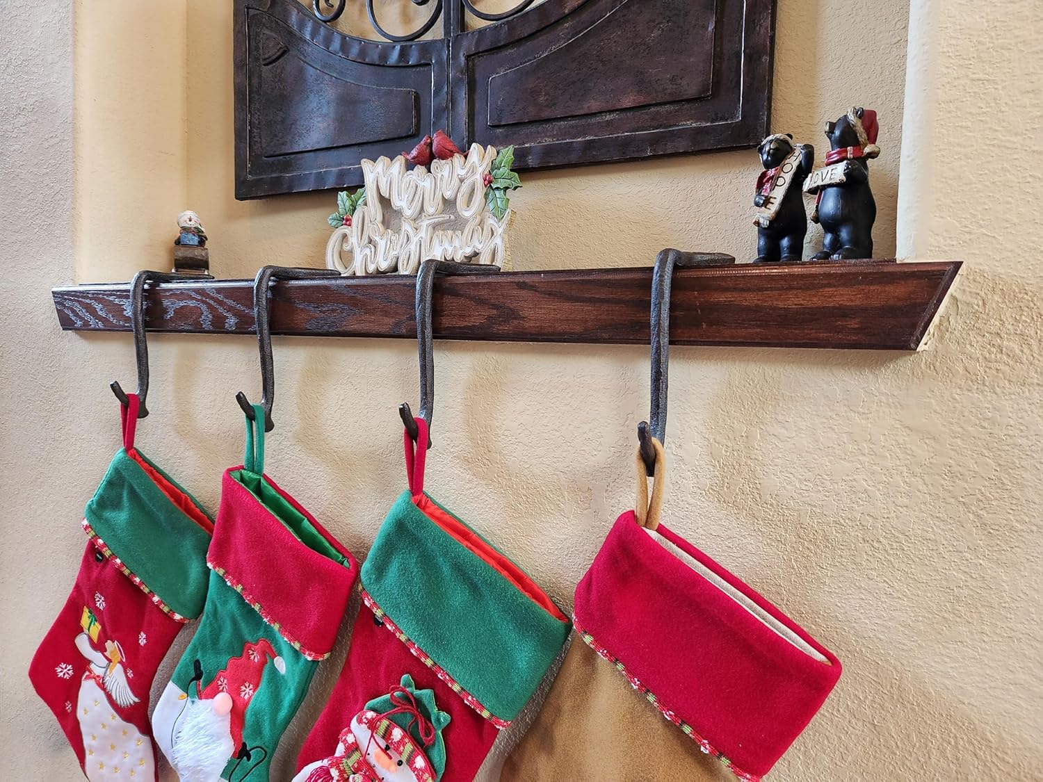 Lulu Decor,100% Cast Iron 8" Brown Straight Branch Stocking Holder for mantle Holds Up to 9 lbs Low Profile Design with Rubber Grip Ideal for Christmas Stockings Garland Holder Antler shape (Set of 3)