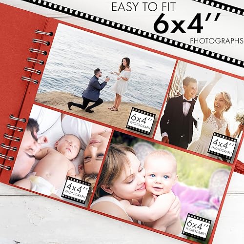 Vista 18 de Bstorify Álbum de recortes de 10 x 10 pulgadas, 70 páginas, protectores de esquina de papel kraft grueso negro, cierre de cinta, ideal para tus