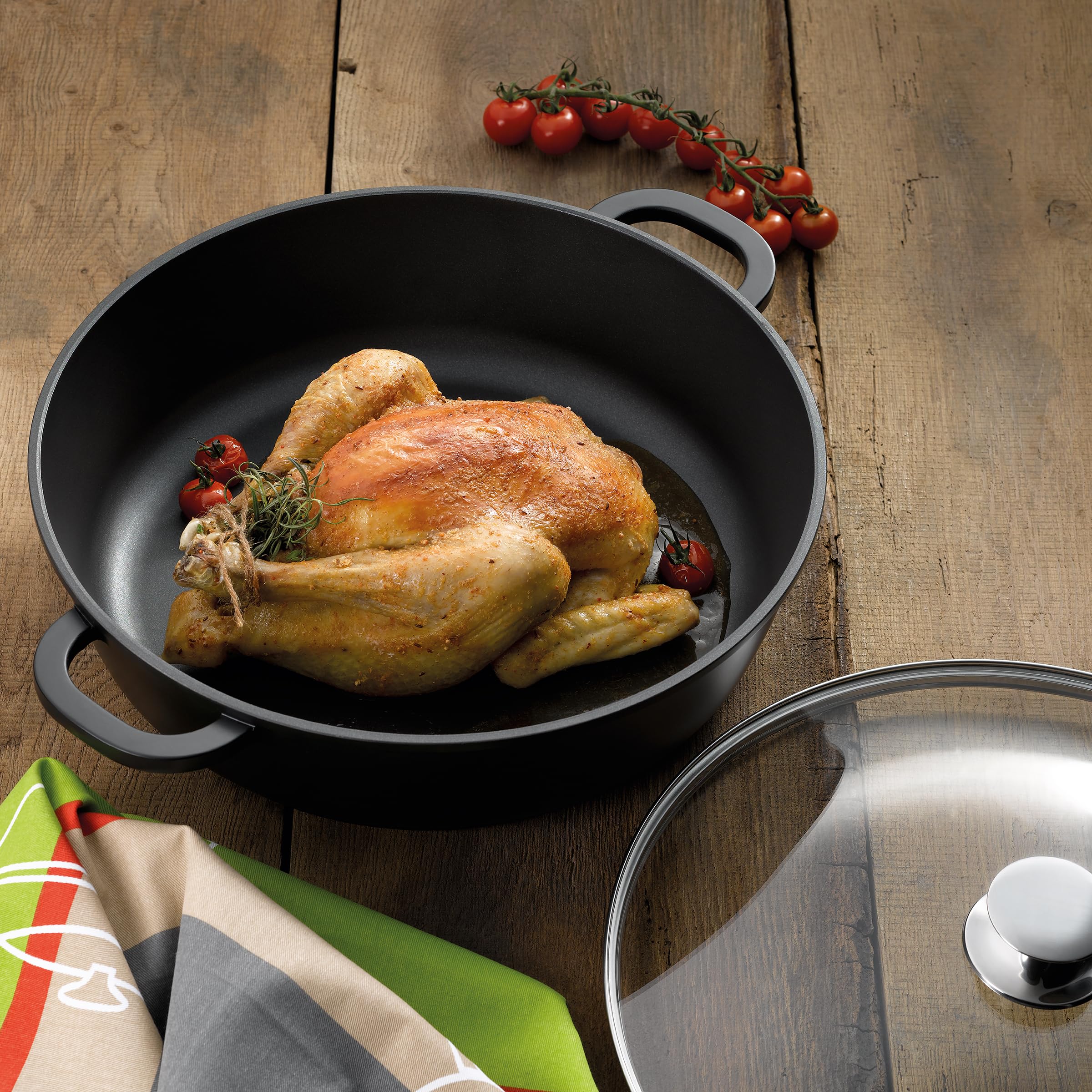 kela Padella da portata36 cm, padella per cottura a induzione con coperchio KERROS, rivestimento in alluminio pressofuso, padella per paella con bordi alti
