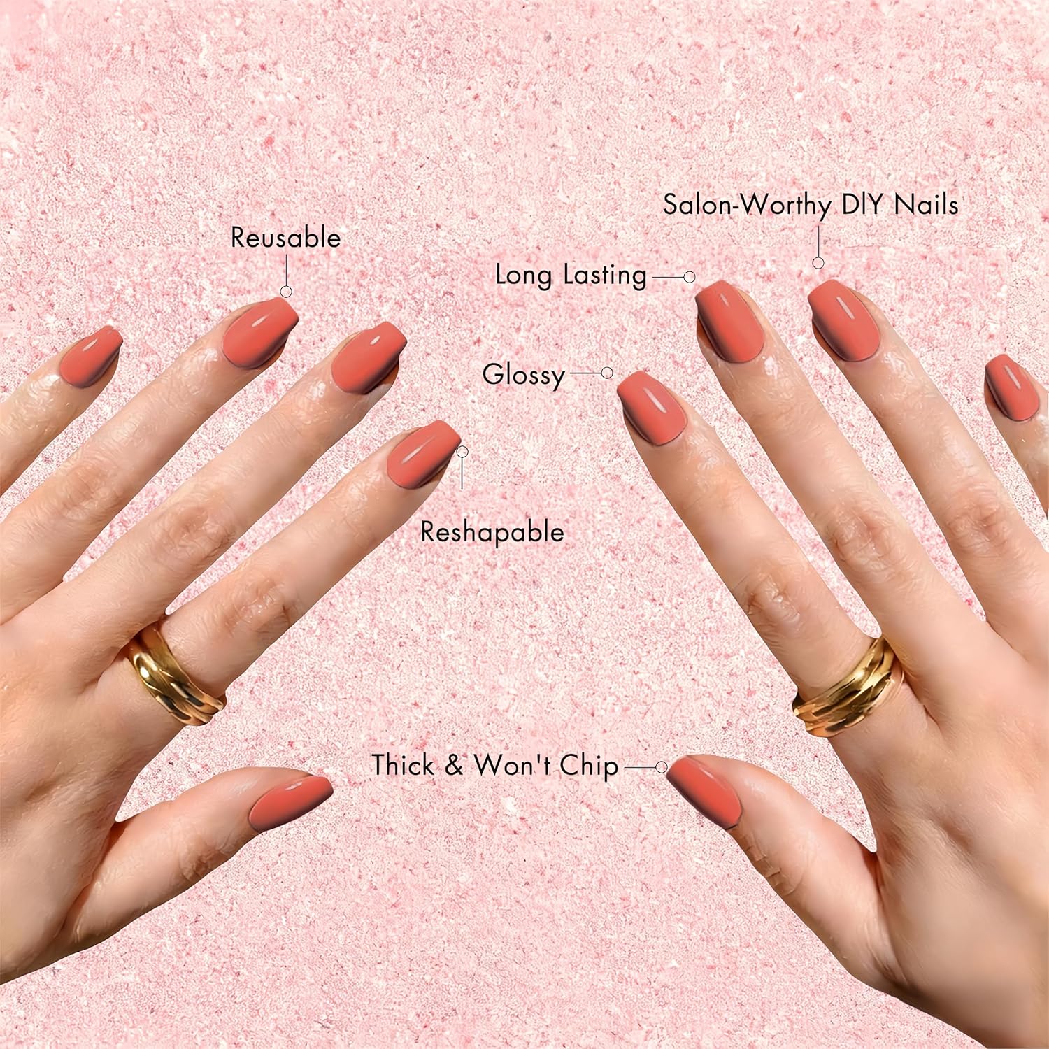 Coral Orange Press on Nails Short Coffin, Soft Gel Fake Nails Short Square, Glossy Full Cover Acrylic Nails Press ons with Nail Glue, Reusable Glue on Nail for Women, Easy to Apply, 30 Pcs image 4