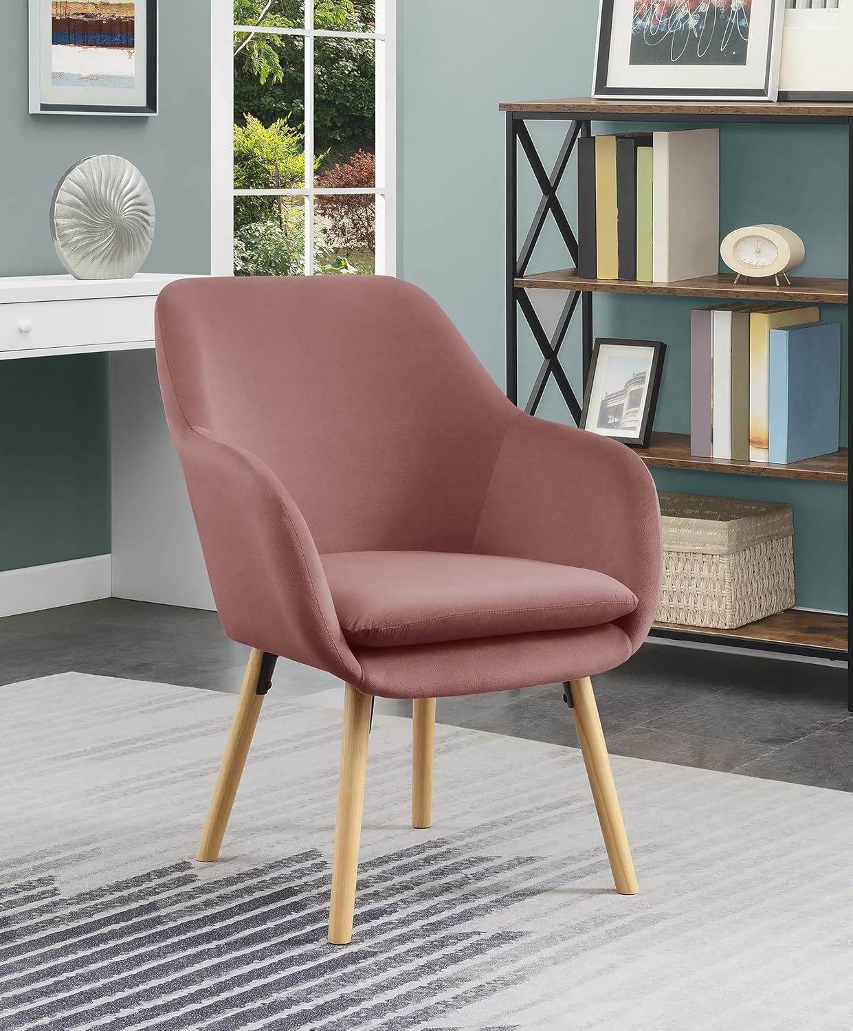 Blush Velvet Accent Chair with Oak Legs