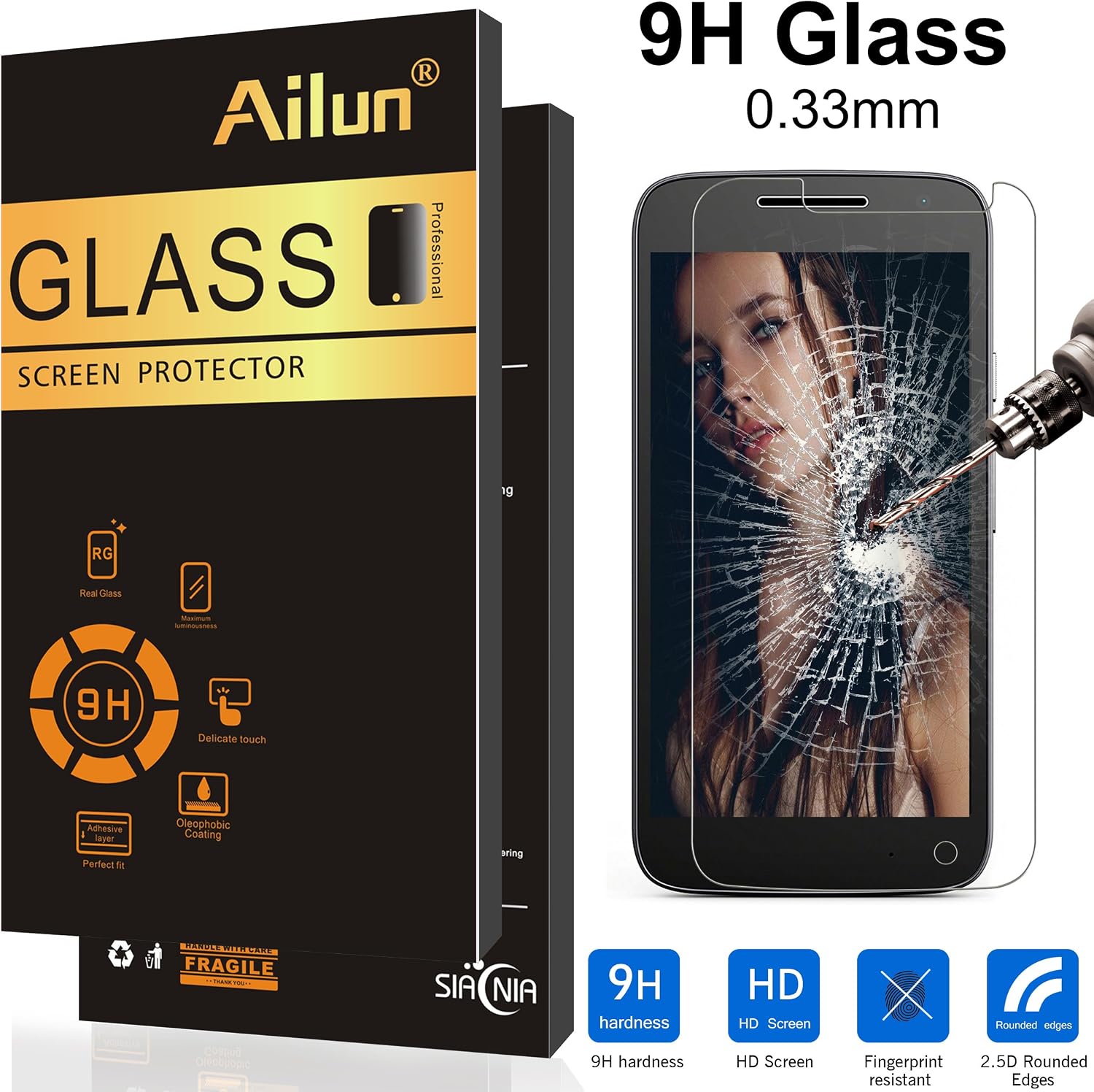 AILUN Screen Protector for Moto G4 Play Moto G Play 4th Gen 3Pack 9H Hardness Ultra Clear Anti Scratch Case Friendly Tempered Glass for Moto G4 Play Not for Moto G4 Plus Moto G4 Moto Z Play LG G4
