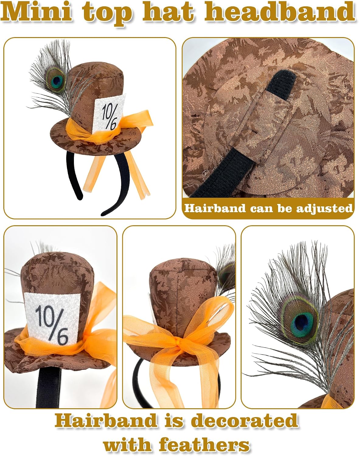 Brown Mini Top Hat Headband for Women Men Halloween Costume Vintage Tea Party Hat