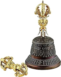 Tibetan Meditation Bell with Djore, Cast Metal Alloy — MADE IN INDIA — For Sound Healing Therapy and Yoga, 2-YEAR WARRANTY
