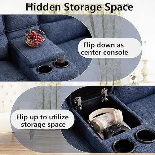 Miniatura 5 de Sofá reclinable doble de 67.9 pulgadas, sofá reclinable para caravana, soporte de pared reclinable, sofá reclinable manual, asientos de cine en Azul