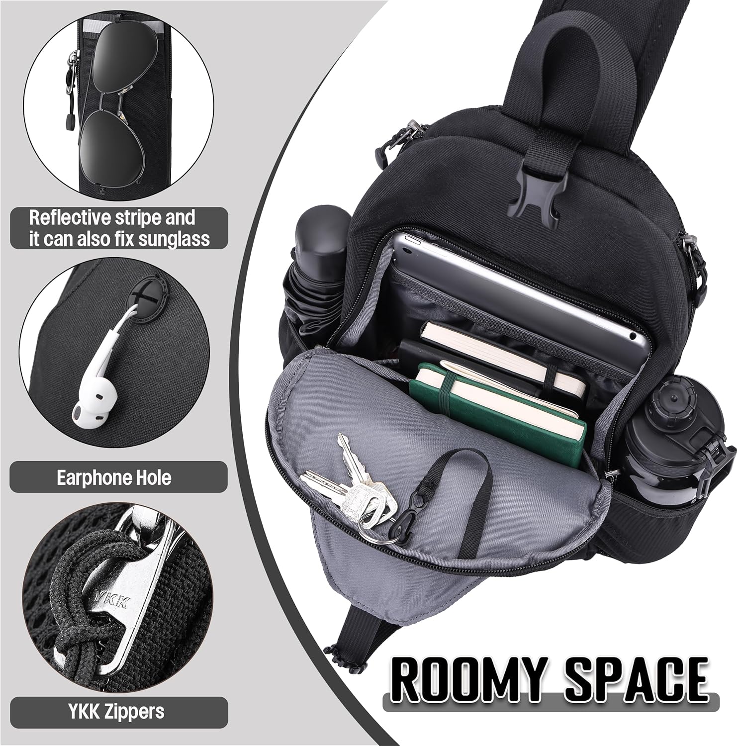 DEYACE Concealed Carry Bag for Men, YKK Zippers Large Crossbody Sling Backpack edc Bag with Gun Holsters, Travel Hiking Chest Pack Daypack