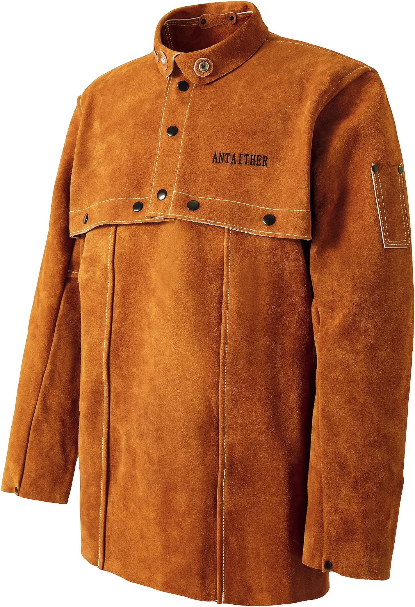 ANTAITHER Fire-Resistant Leather Welding Protection Jacket - Cape Sleeve with Bib Apron for Heavy-Duty Work