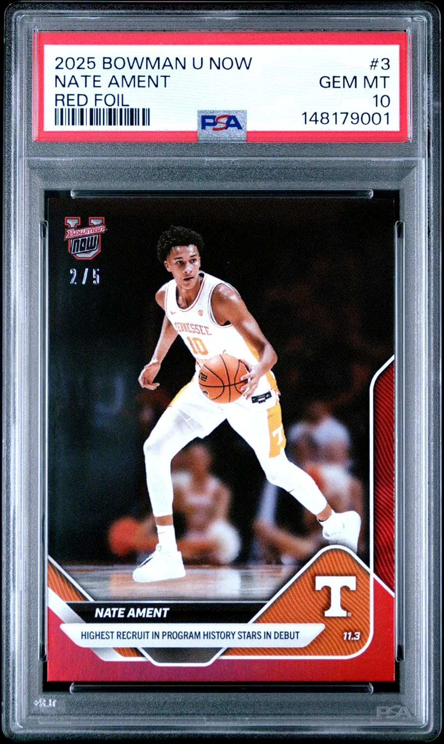Graded 2025 Topps Bowman U Now Nate Ament #3 Red Foil /5 Rookie RC Basketball Card PSA 10 Gem Mint