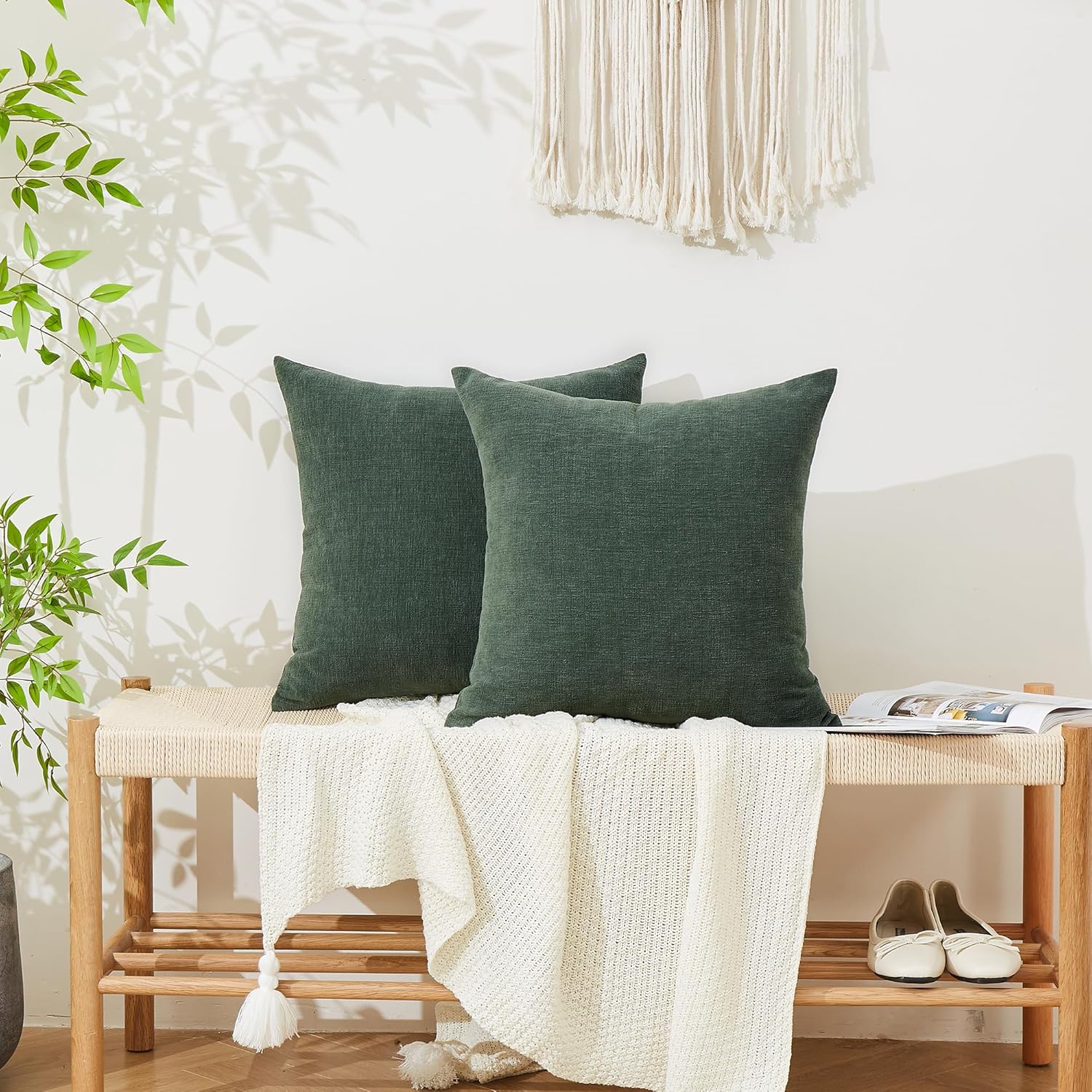 GAWAMAY Decorative Chenille Throw Pillow Covers 24"x24" Inch Pack of 2, Soft Square Couch Pillow Cover for Sofa Cushion Living Room Bedroom Solid Oversized Pillowcases Dark Green 60x60cm (ONLY COVERS) - Image 5