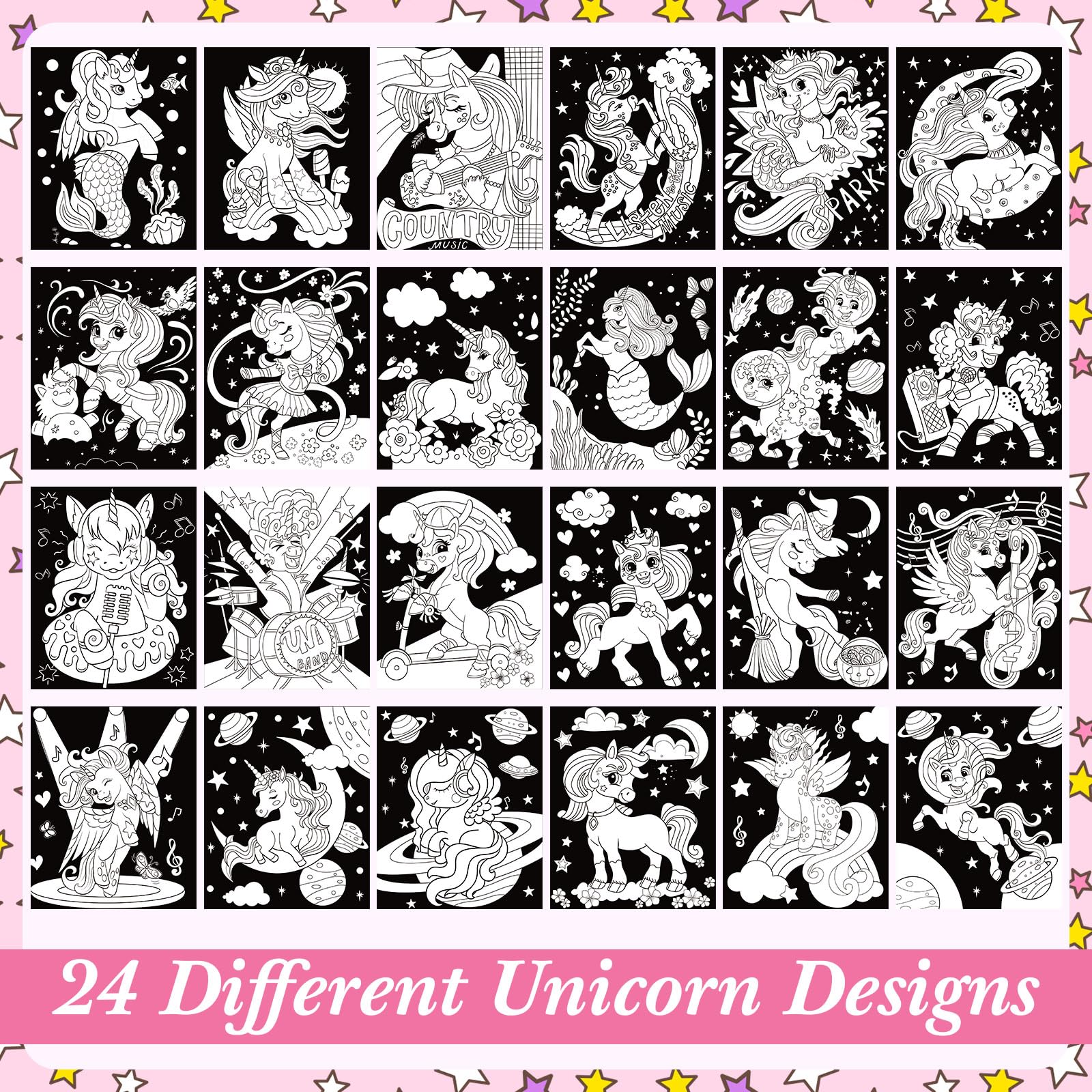 Zhanmai Lot de 24 Affiches à Colorier en Velours Licorne pour Enfants