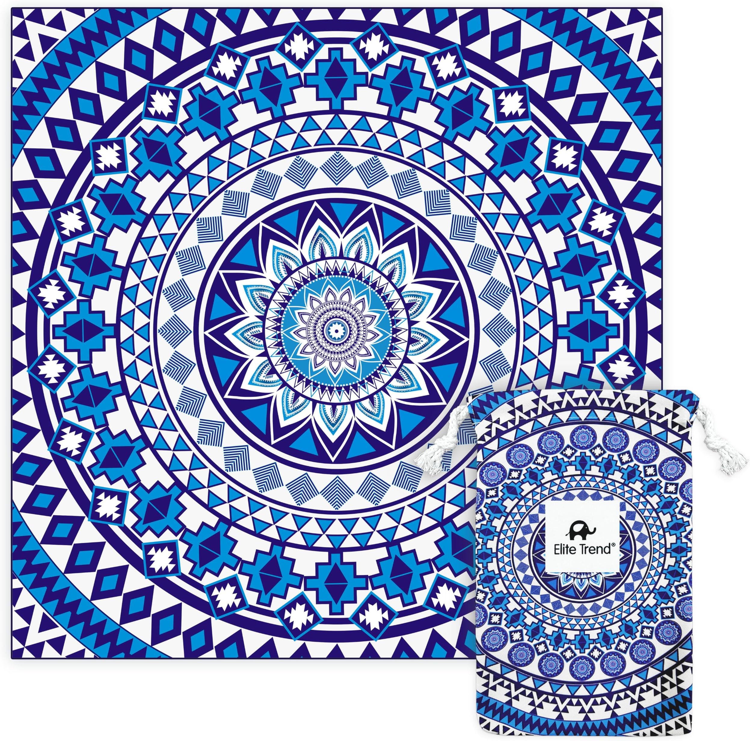 XXL Family Beach Towel for Travel โ Family Extra Large 72x72 Inch w/Bag โ Lightweight Microfiber, Compact, Soft, Quick Dry, Sand Free โ for Swimming, Pool, Camping, Workout โ Blue Beauty