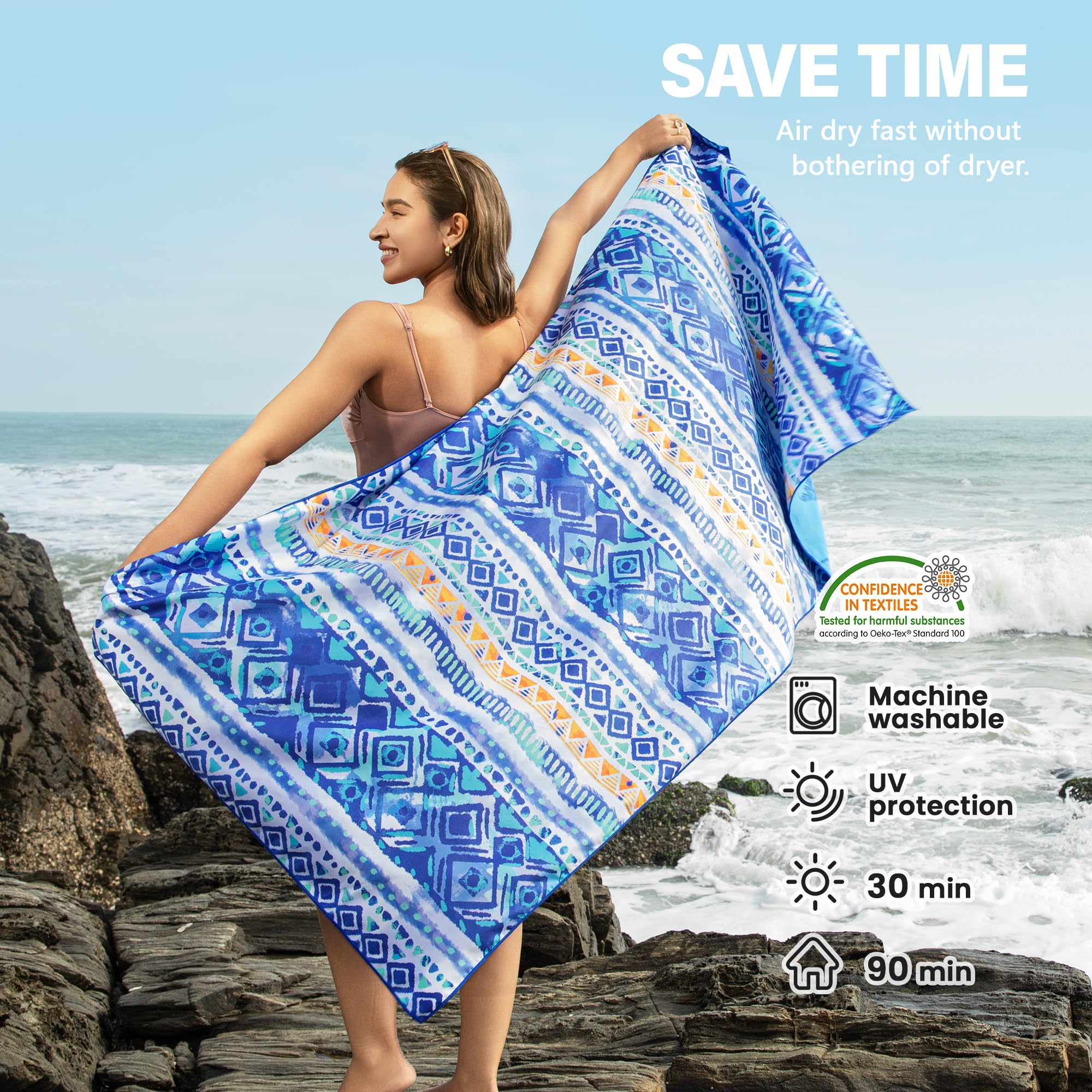 Winthome 2 Pack Beach Towel for Adults, Large Microfibre Beach Towel Quick-Dry, Sand Free, Lightweight - Image 3