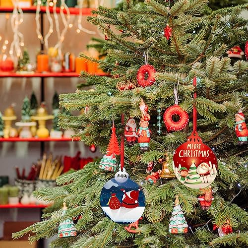 Miniatura 10 de Adorno de Navidad en blanco de 4.3 x 3.1 pulgadas, 10 piezas de sublimación en blanco con cuerda roja para manualidades, árbol de Navidad,