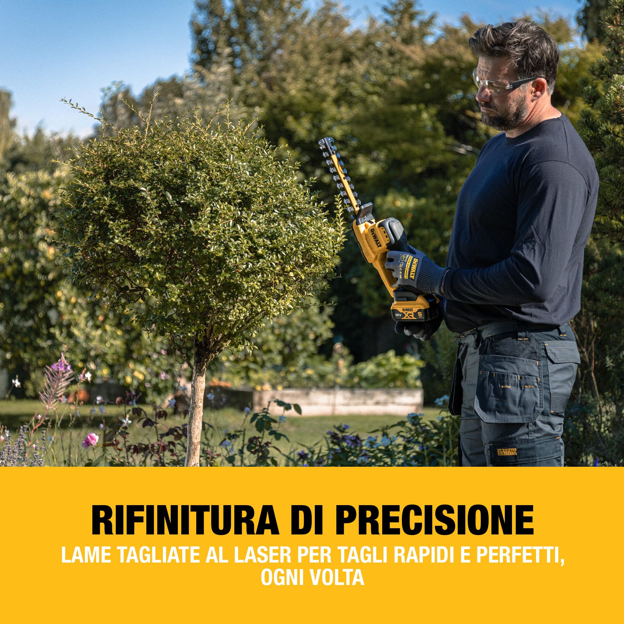 DEWALT Tagliasiepi compatto 18V XR 20 cm con guaina coprilama e gancio per appenderlo, solo utensile, DCMHT520N-XJ