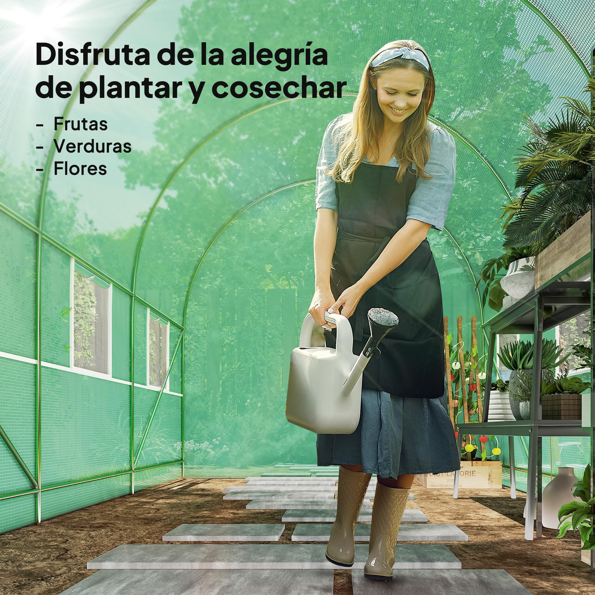 Outsunny Invernadero de Exterior 3,5x2x2 m Invernadero de Túnel con Cubierta de PE 140 g/m² para Cultivo Plantas Verduras Frutas en Jardín Terraza Verde