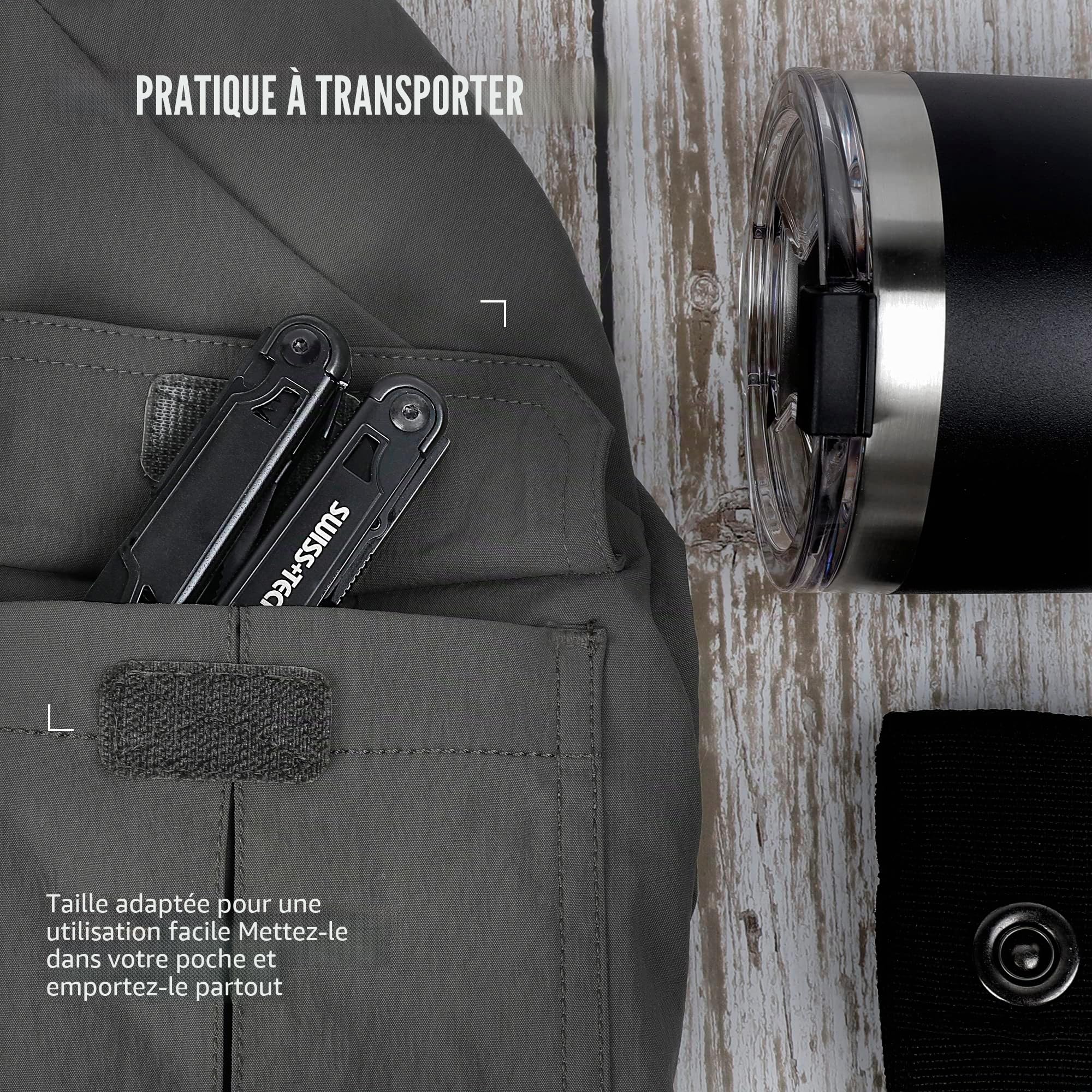 Swiss+Tech Pince Multifonction en Acier Inoxydable 16 en 1 avec Structure Autoverrouillée, Couteau Multifonction avec Scie, Tournevis, Règle, Lime, Ouvre-Boîte pour Camping, Randonnée (Noir)
