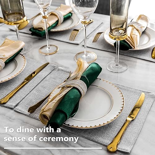 Vista 106 de Home Brilliant Juego de 4 manteles individuales de lino azul, resistentes al calor, manteles individuales para mesa de comedor, manteles Índigo