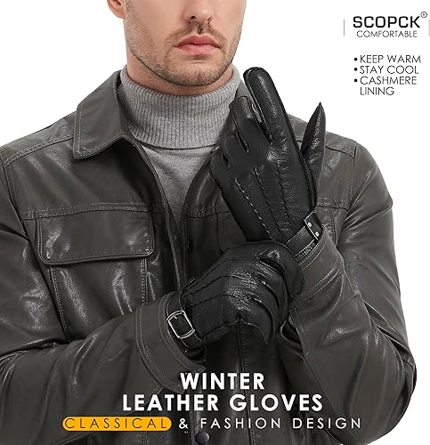 Miniatura 2 de Guantes de piel de oveja genuina para hombres, guantes de invierno cálidos para pantalla táctil, para conducir, motocicleta, guantes forrados de