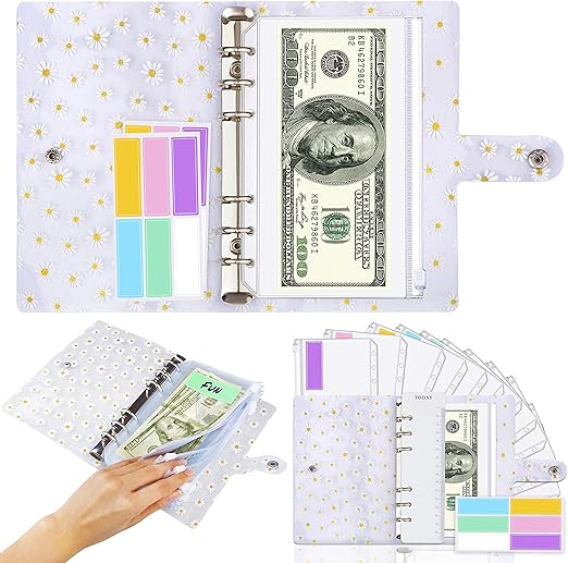 Saveyon Daisy A6 Budget Binder, 12 Clear Cash Envelopes for Budgeting, Zipper Envelopes, Money Organizer with Budget Envelopes for Saving, A Cute, Practical Solution for Organizing Your Budget
