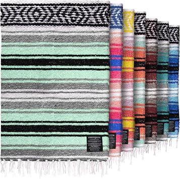 Authentic Handmade Mexican Blanket 70x50, Indian Yoga Blanket, Aqua