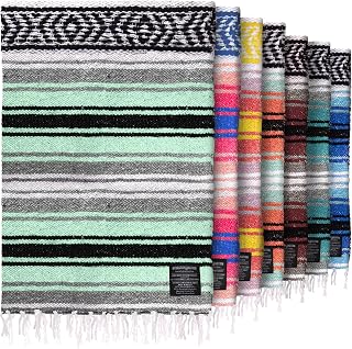 Hydration Nation Authentic Extra Large Mexican Blanket (70"x50") - Handwoven Yoga, Serape- Artisanal Falsa, Beach, Camping, Picnic, Outdoor (Aqua Green)