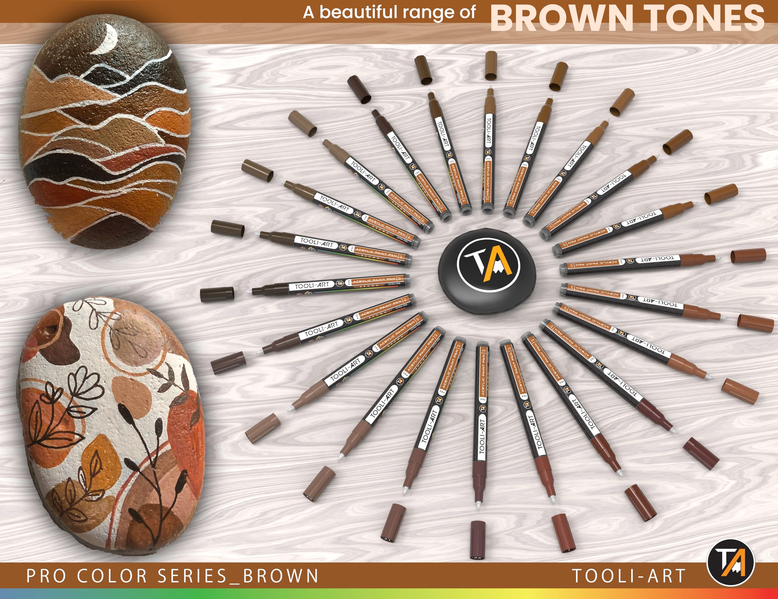 Acrylic Paint Pens 22 Brown Tones Assorted Pro Colour Series Markers Set  Extra Fine Tip for Rock Painting, Glass, Mugs, Wood, Metal, Canvas