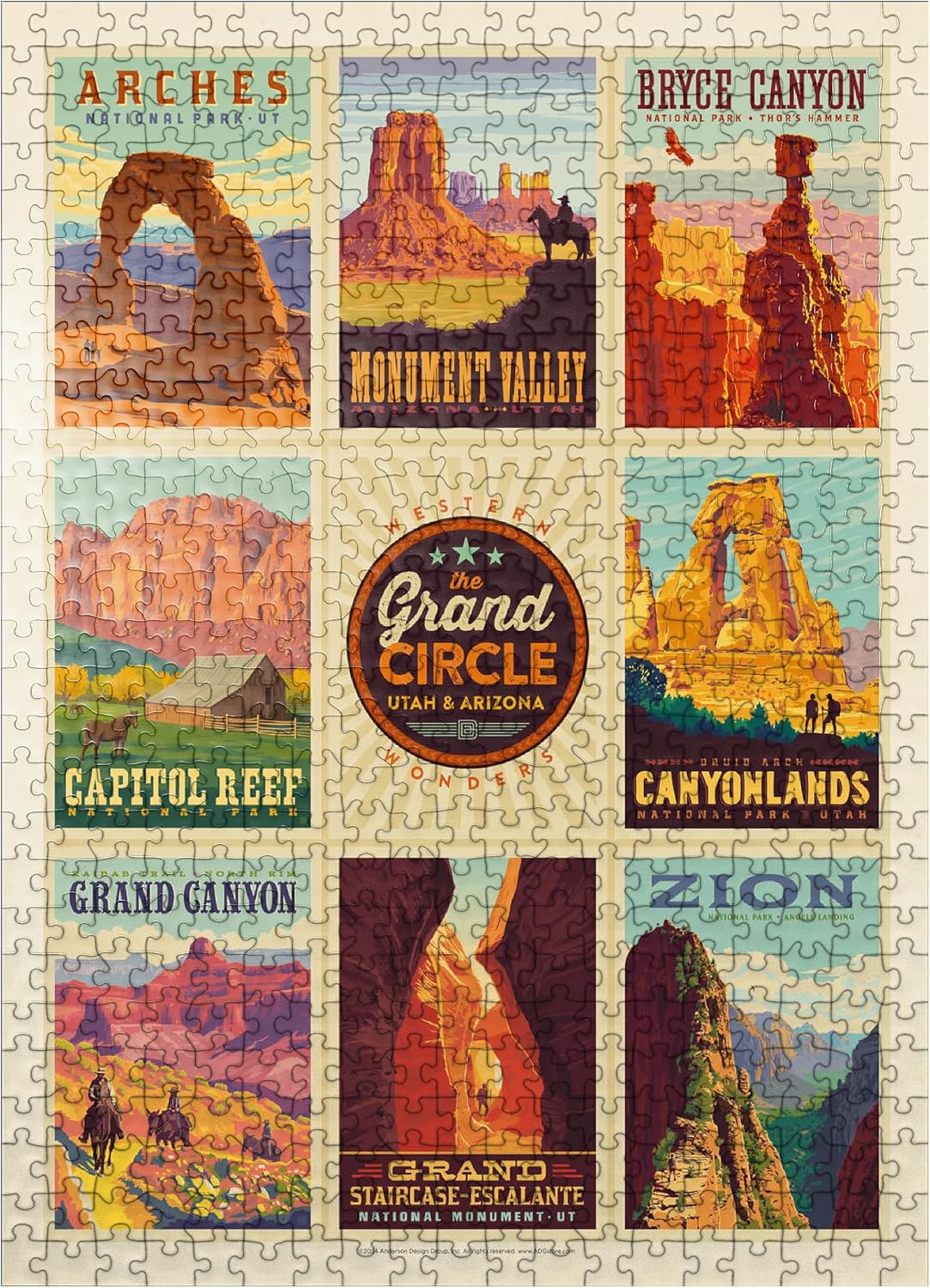 MyPuzzle Grand Circle National Parks: Multi-Image Design, Vintage Poster - Premium 500 Piece Jigsaw Puzzle for Adults