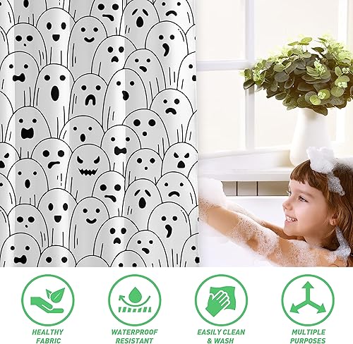 Miniatura 6 de Cortina de ducha de fantasma, tela impermeable con ganchos, 72 x 72 pulgadas, perfecta para decoración de baño de Halloween