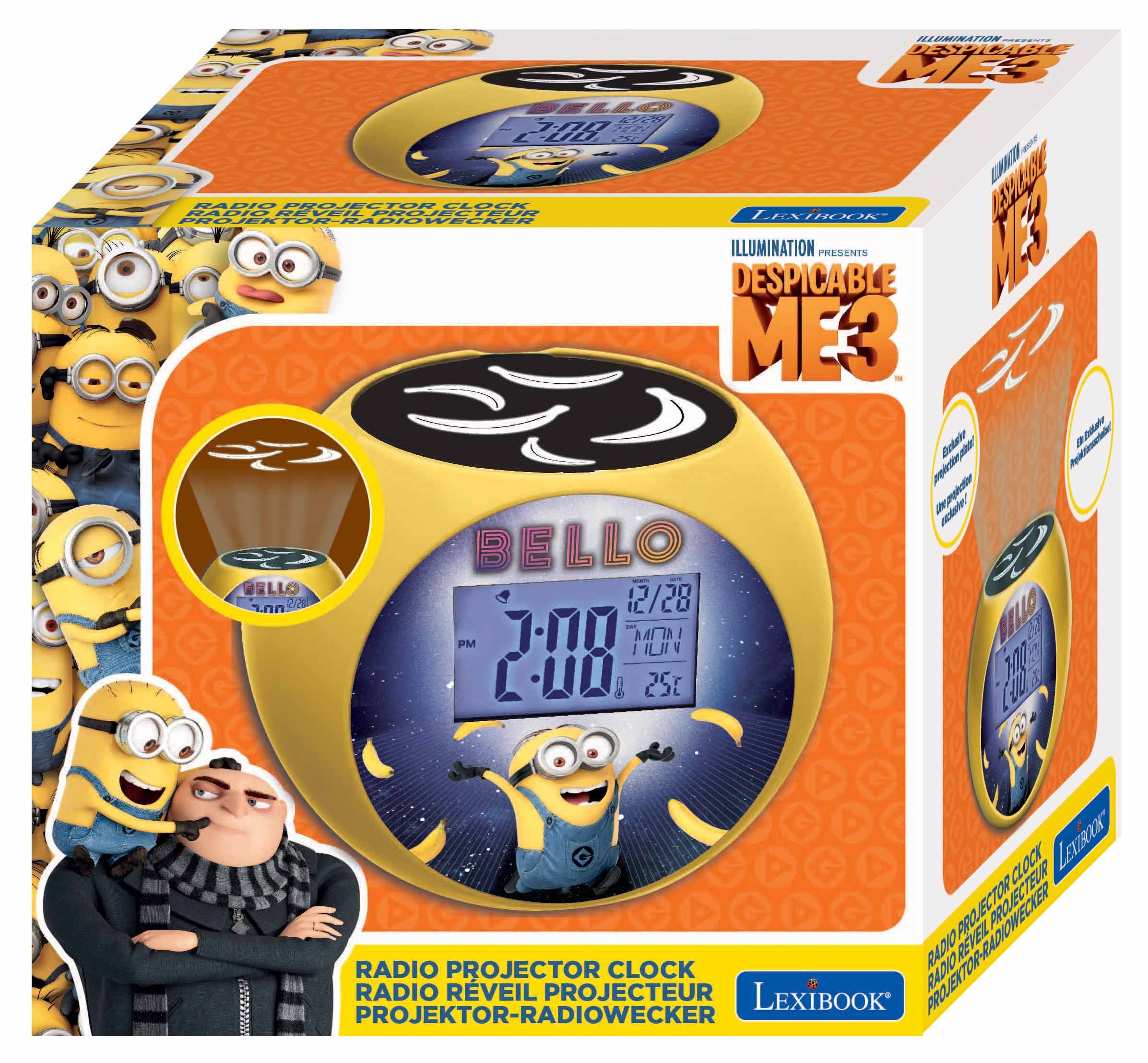 Minions, GRU - Despertador con Proyector, Radio FM, Hora, días, Calendario, Alarma (Lexibook RL975DES) — view 2