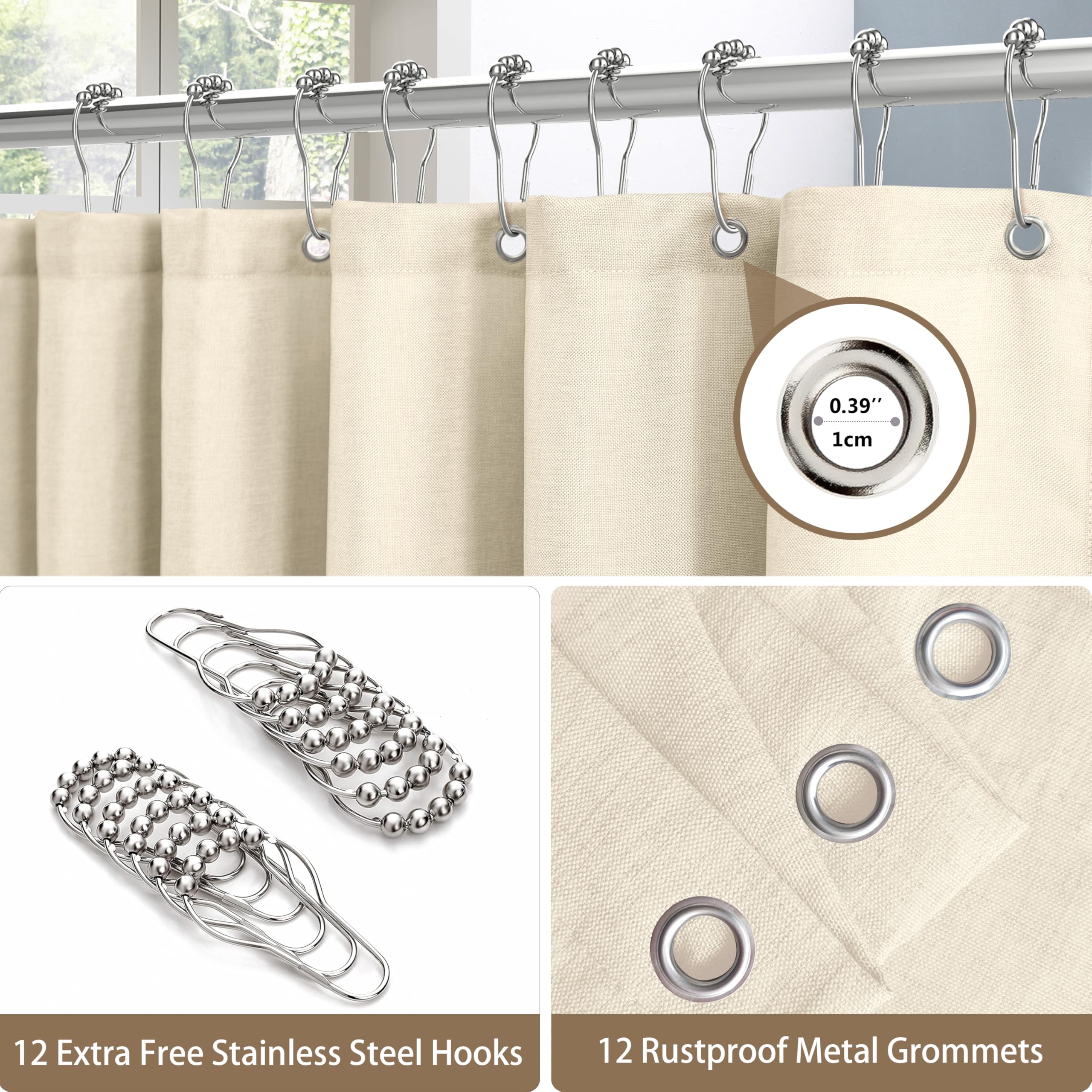 Shower Curtain for Bathroom with Metal Hooks Linen Fabric Shower Curtain Heavy Duty Bath Curtain for Wet Room Bathtub Shower Stall Hotel Quality - Image 3