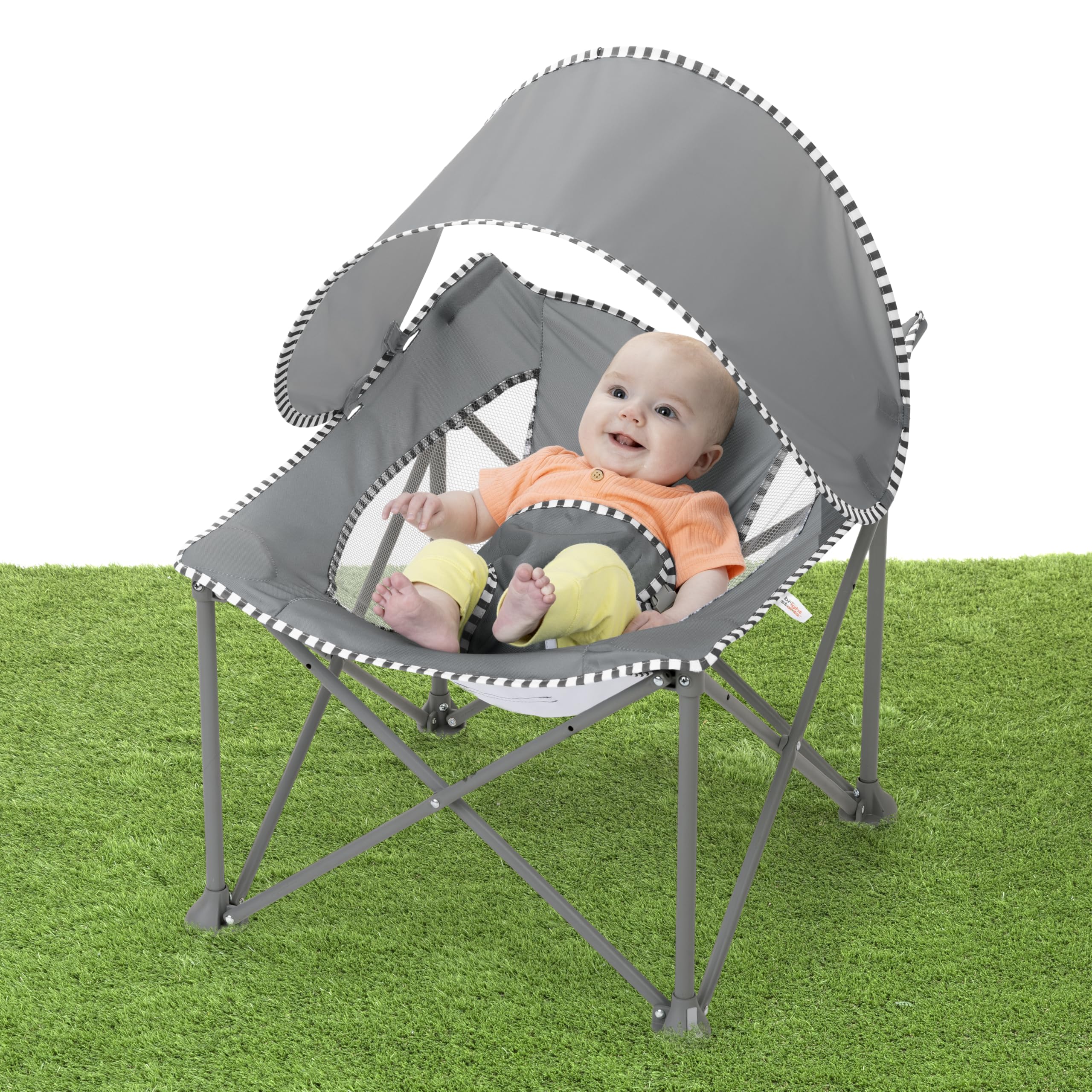 Bright Starts Pop ’N Chill Reisesitz, UPF 50+ Verdeck, Grau, Alter 0-6 Monate