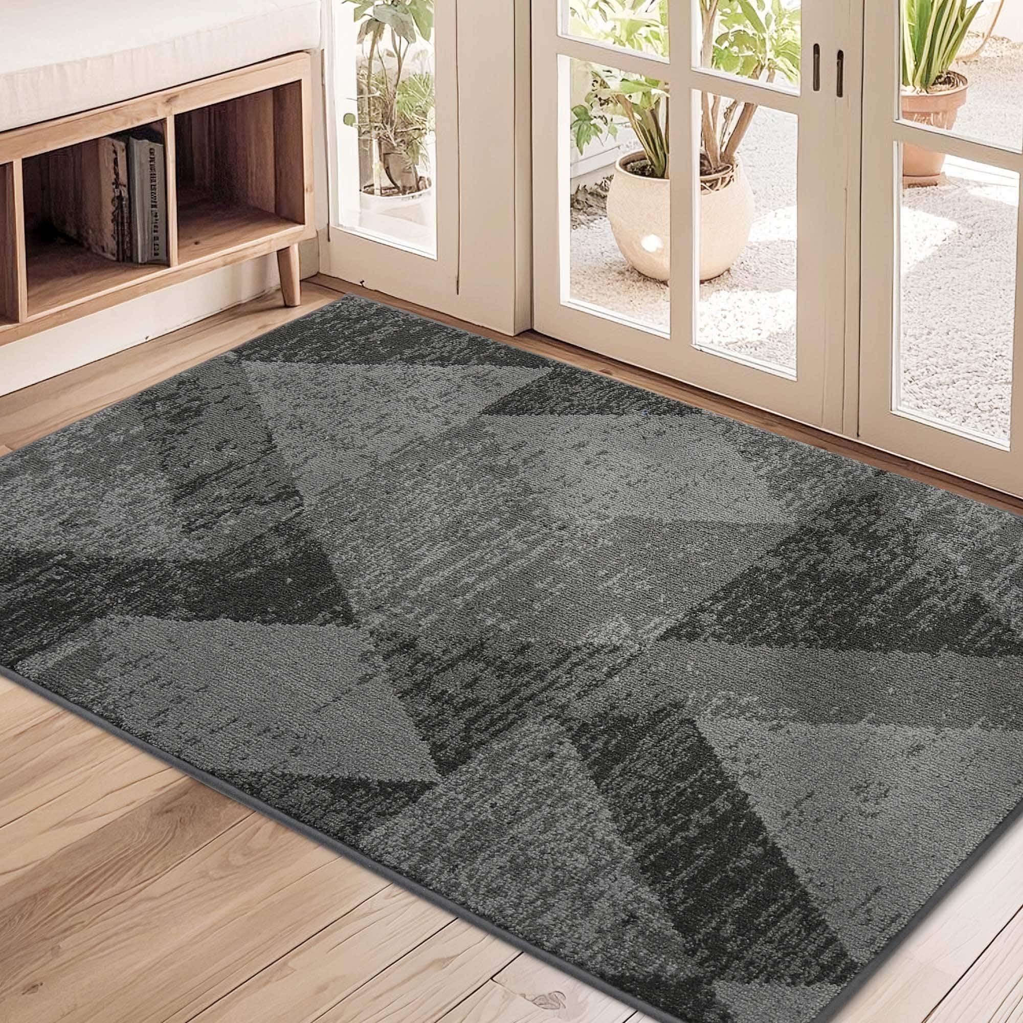 COSY HOMEER Entryway Rugs Doormat 32"x48", Non-Slip Absorbent Polyester, Washable Rugs for Front Door, Dirty Paws & High Traffic Areas, Gray