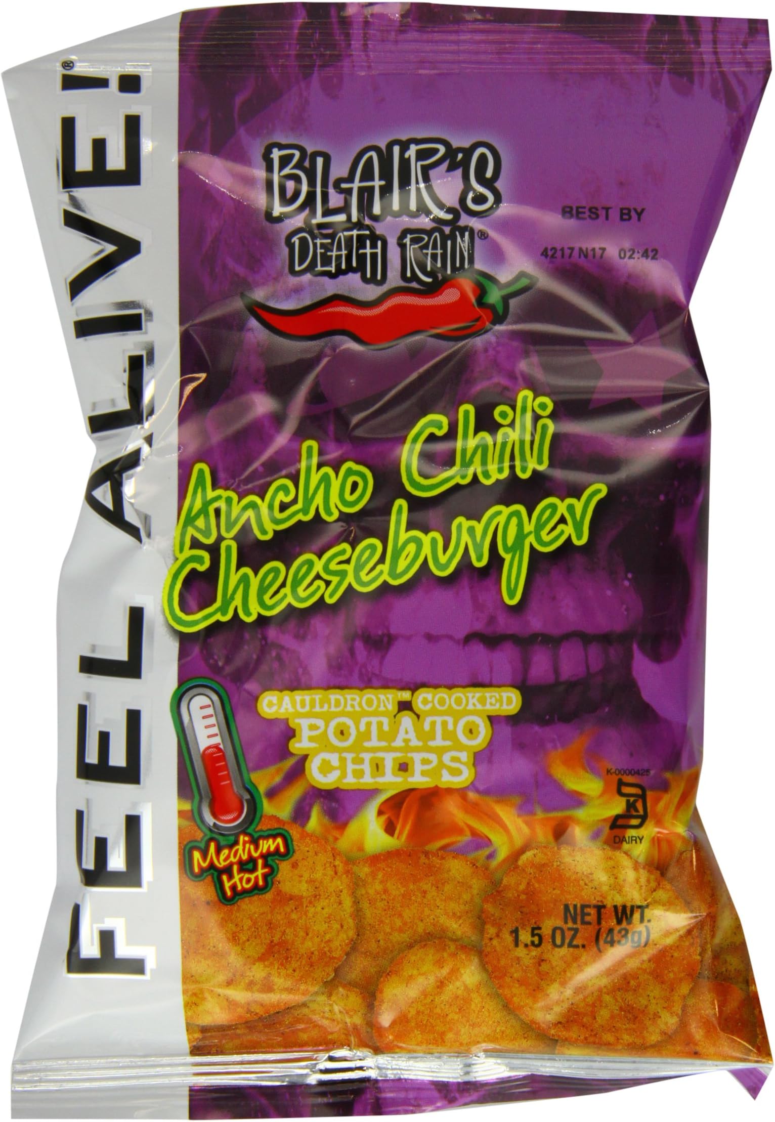 Blair's Death Rain Ancho Chilli Cheeseburger Chips 1.5 oz (Pack of 28)