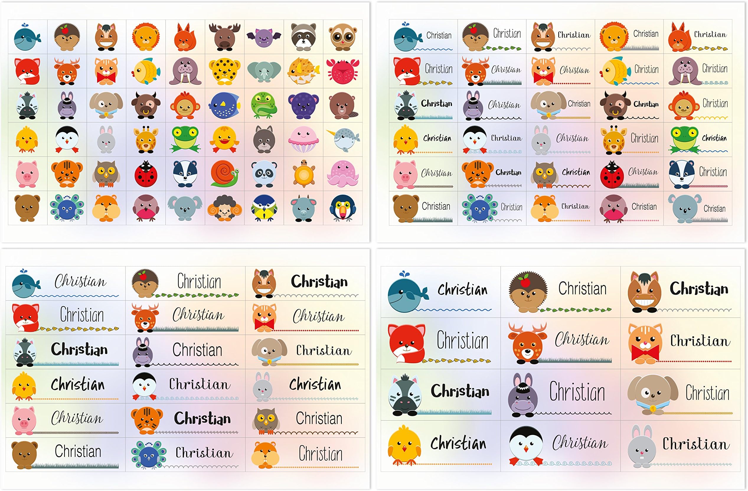 Kigima 114 Name Stickers adhesive labels rectangular Christian different sizes and animal motifs